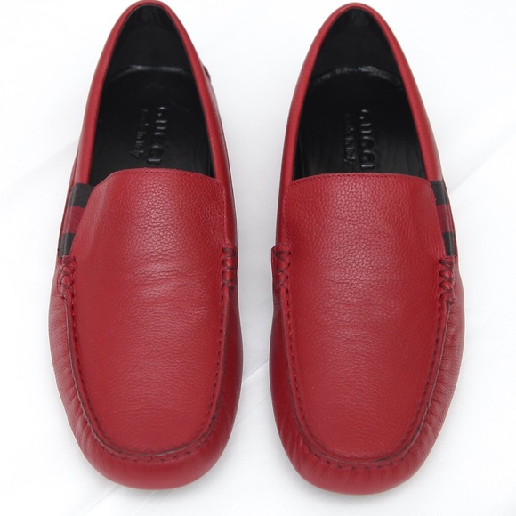 GUCCI Men\'s Red Leather Loafer Moccasin Web 7.5 main image 9
